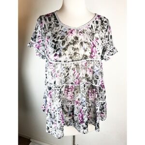 D-Signed Disney Girls XL Gray Pink Baby Doll Shirt Blouse